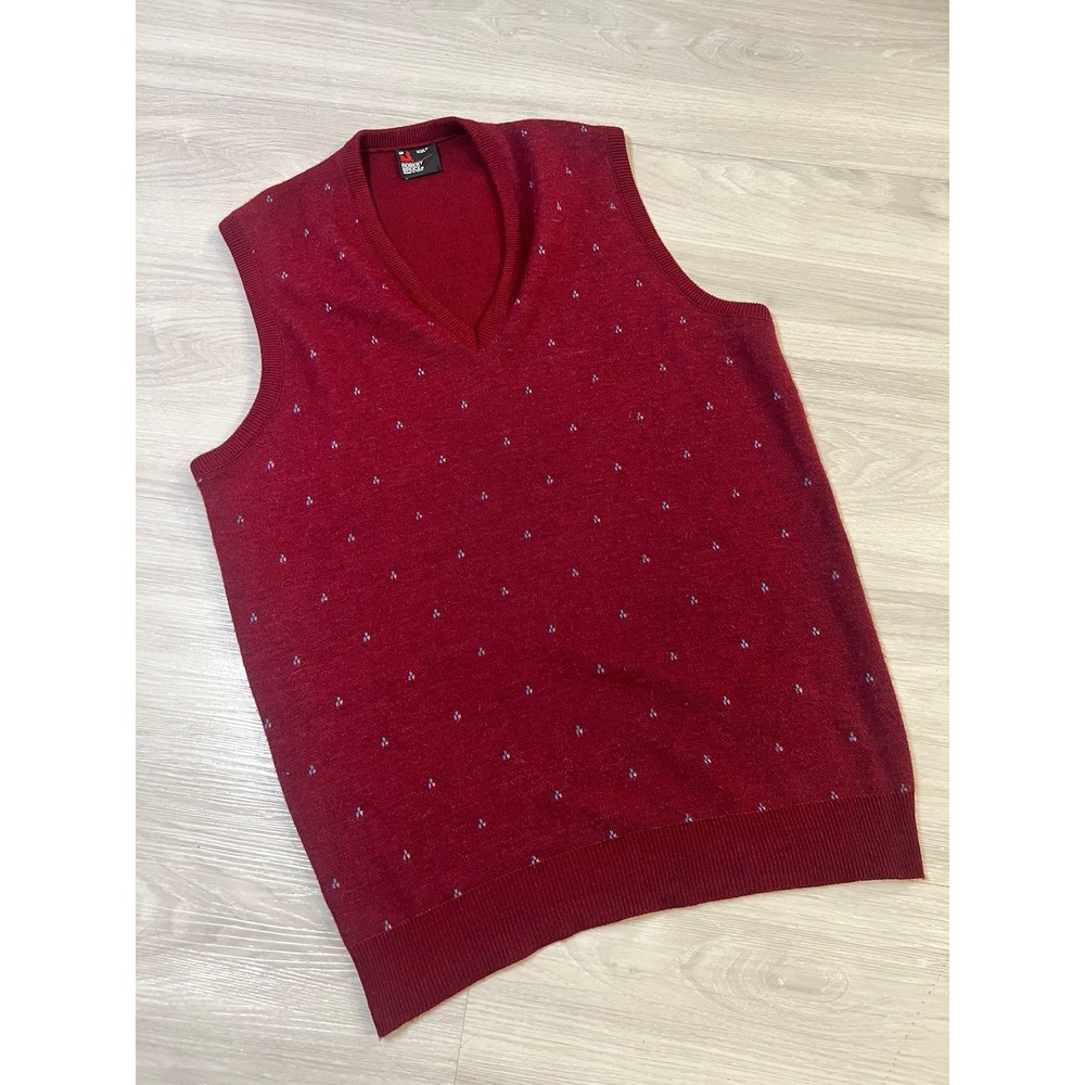 Robert Bruce Mens Sweater Vest Burgundy Tiny Pattern V Neck Sleeveless VTG XXLT